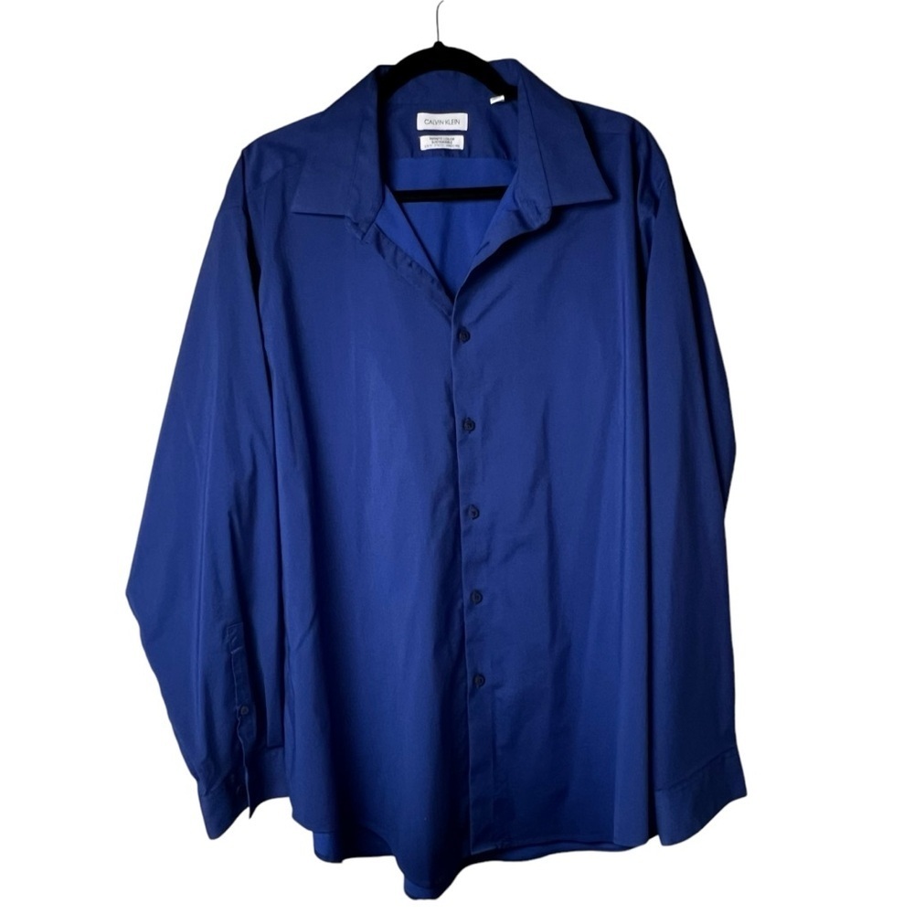 Calvin Klein Size 18 2X Career Dress Shirt Roll Tab Button Front Cobalt Blue